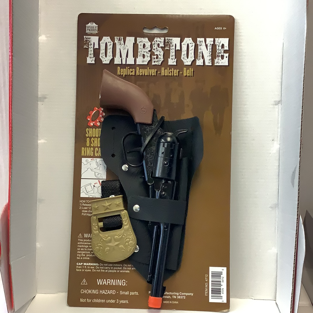 Toy gun and holster set with instructions and warning labels for Parris Toys 4712