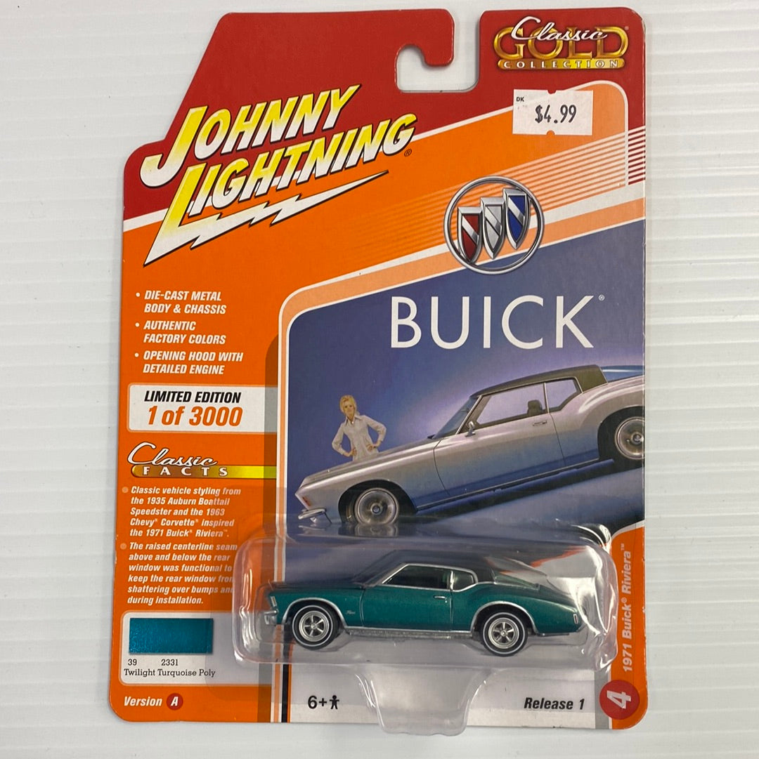 Assortment of Johnny Lightning Classic Cold Collection | A | JLCG021 | Johnny Lightning-Round2 Returns-JLCG021-A-1-4 | 1971 Buick Riviera Green | Johnny LIghning Die Cast-ProTinkerToys