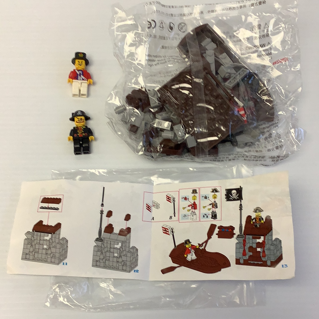Pirate boat and fort building pieces in clear plastic bag for Wange 27042N