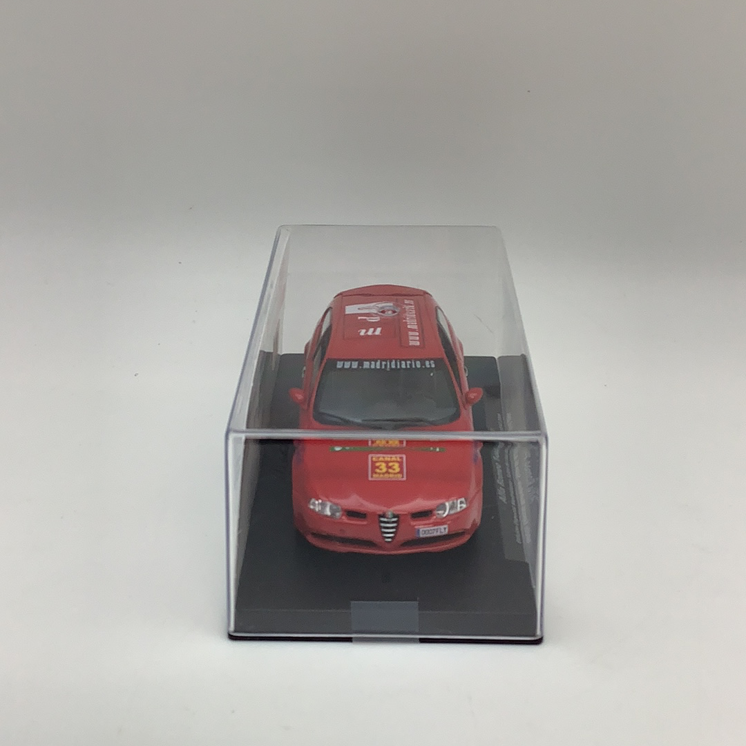 Red slot car, Alfa 147 GTA, displayed in a clear case for Fly Car 96046