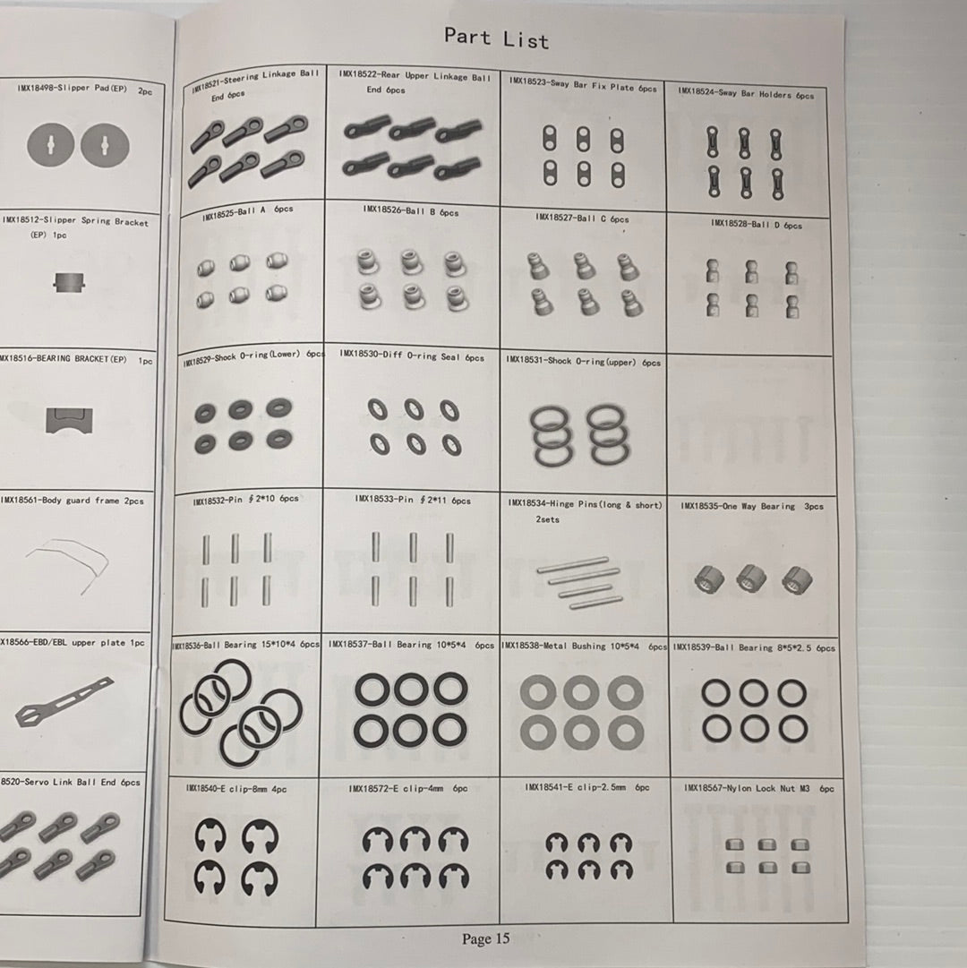 Samurai parts list diagram showing various mechanical components for IMX18468, parts view