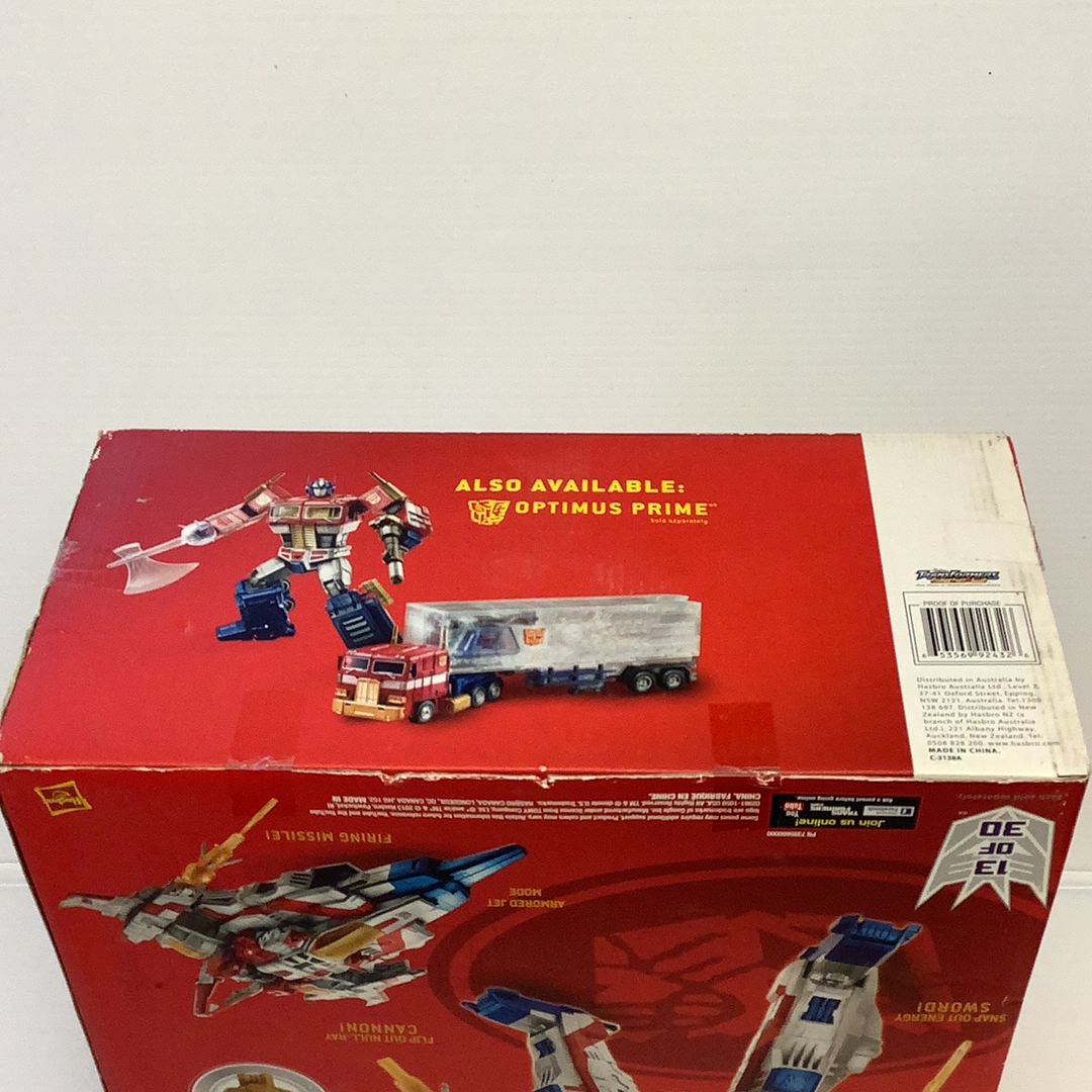 Action figure packaging featuring Starscream and Optimus Prime toys for RJCollection