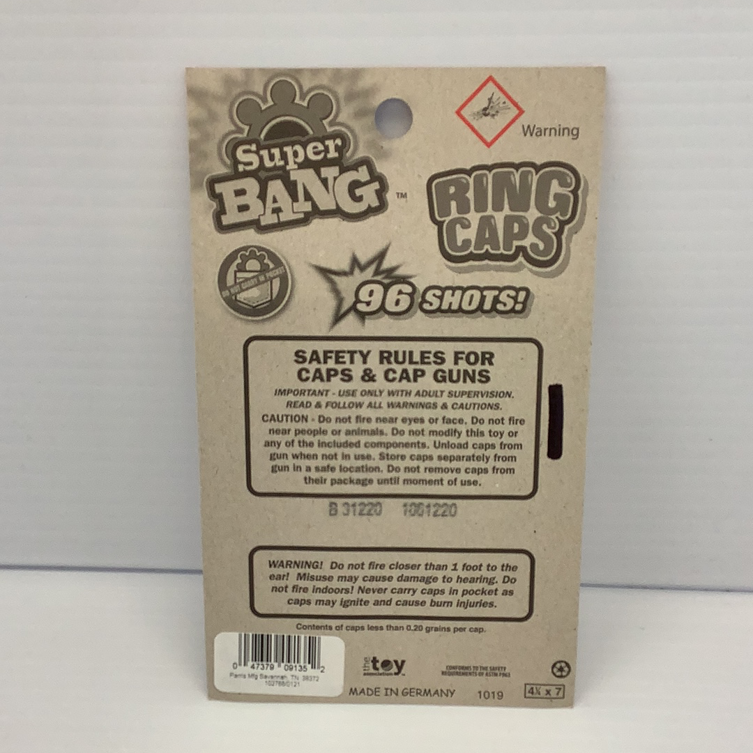 Ring caps for shooting, showing safety warnings and product details for Super Bang 936