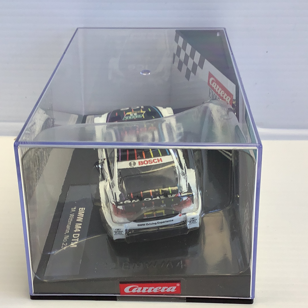 Slot car in clear box: BMW M4 DTM race car for Carrera Evolution 27499
