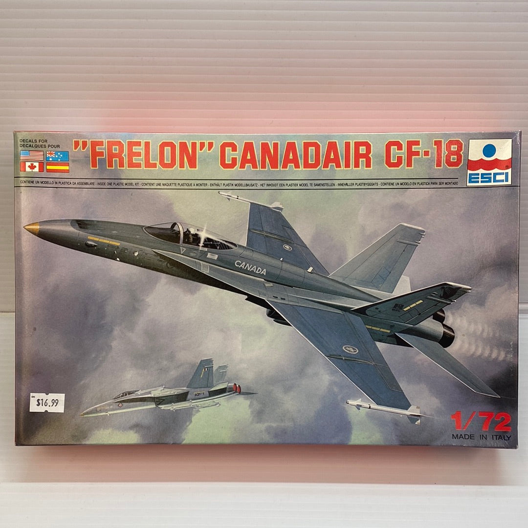 Model kit box art: Canadair CF-18 jet aircraft in flight for ESCI 9040