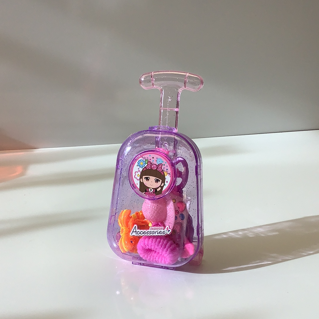 Pink, sparkly toy luggage box with cute character charms attached for IMEX-Toys 88332TY