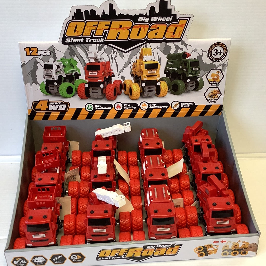 Assortment of red and yellow 4WD off-road stunt trucks for play for BVP 88639