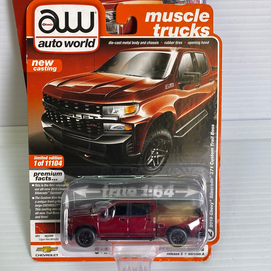 Auto World Muscle Trucks Premium Version A & B | AW64262 | AW Die Cast-Round2 Returns-AW64262-A-3-2 | 2019 Chevy Silverado Z71 Custom Trail Boss Cajin Red| Auto world Die Cast-ProTinkerToys