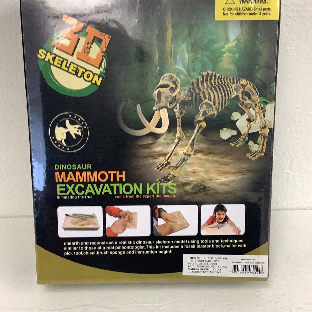 Dinosaur skeleton excavation kit showing bones and tools for assembly for IMEX Model Company IMX49019