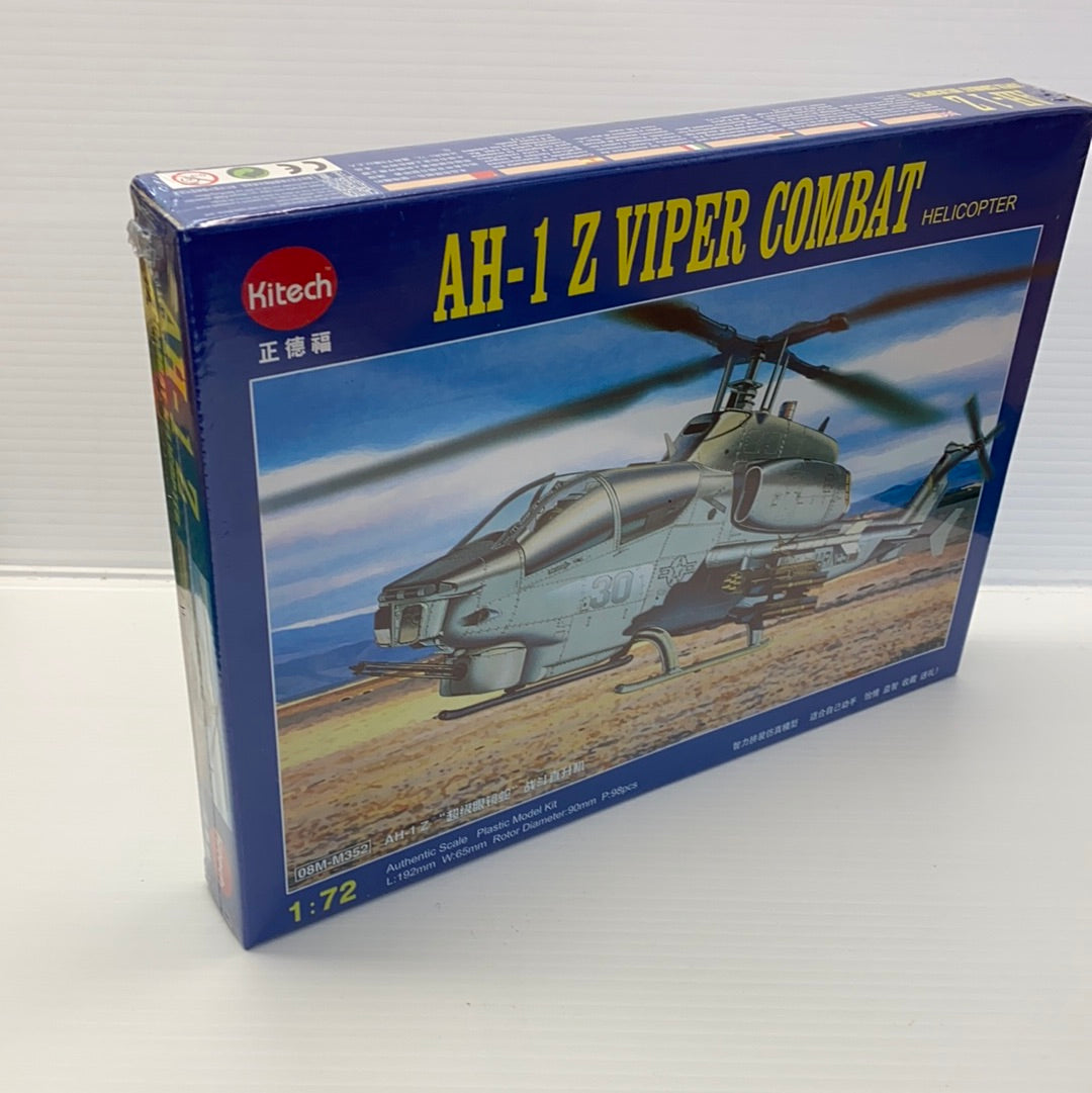 Model kit box art showing an AH-1Z Viper combat helicopter on a beach for Kitech 08M-M352