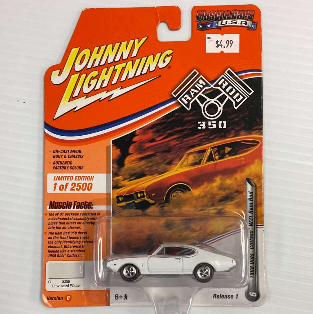 Muscle Cars USA Assotment | JLMC022 | Defectives Johnnny Lighting-Round2 Returns-JLMC022-B-1-6 | 1968 Olds Cutlass W31 Ram Rod Sapphire White | Johnny Lighning Die Cast-ProTinkerToys