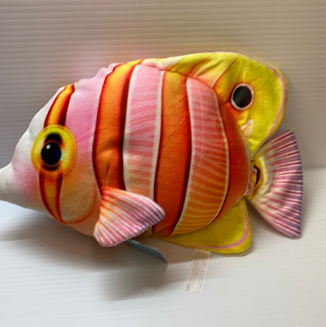 Colorful stuffed butterfly fish toy with vibrant orange and yellow stripes for Real Planet R-BF38T