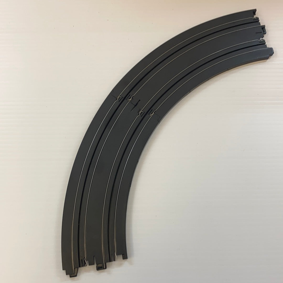 Two pieces of 12-inch radius 1/8 scale model train track curve for Auto World Track H0003