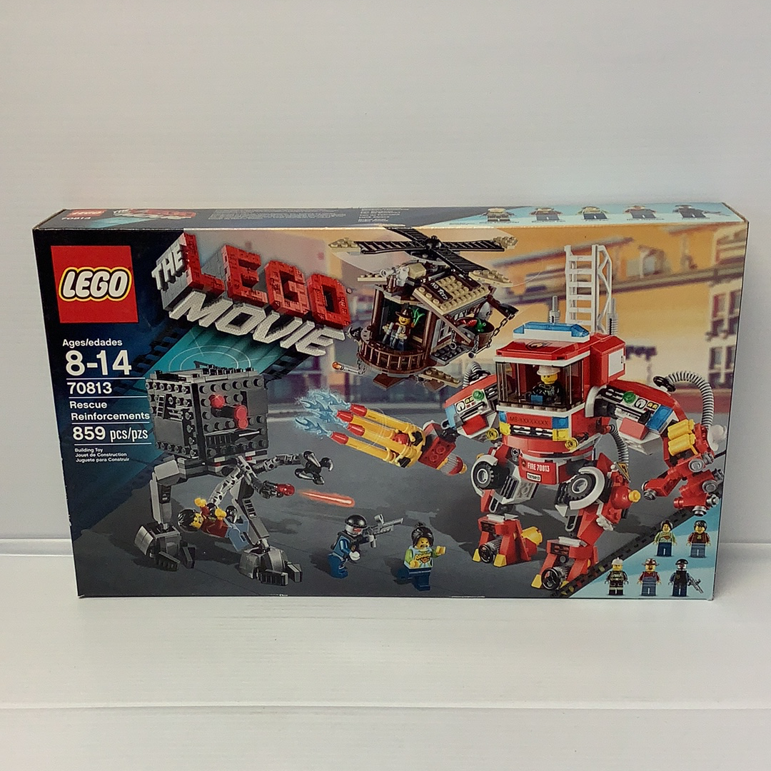 LEGO set box for Rescue Reinforcements, featuring action figures and vehicles for LEGO Movie
