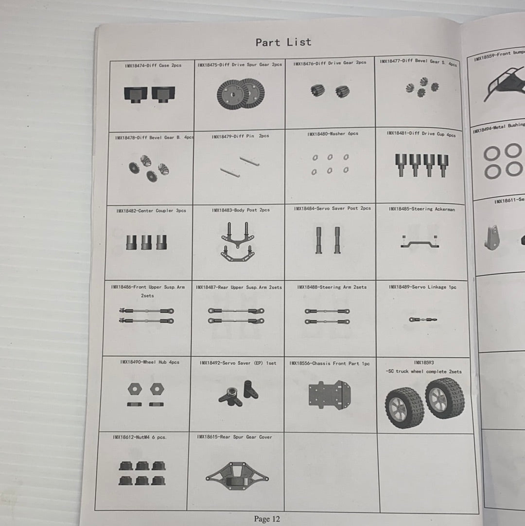 Samurai parts list showing various vehicle components and hardware for IMX18468, parts view