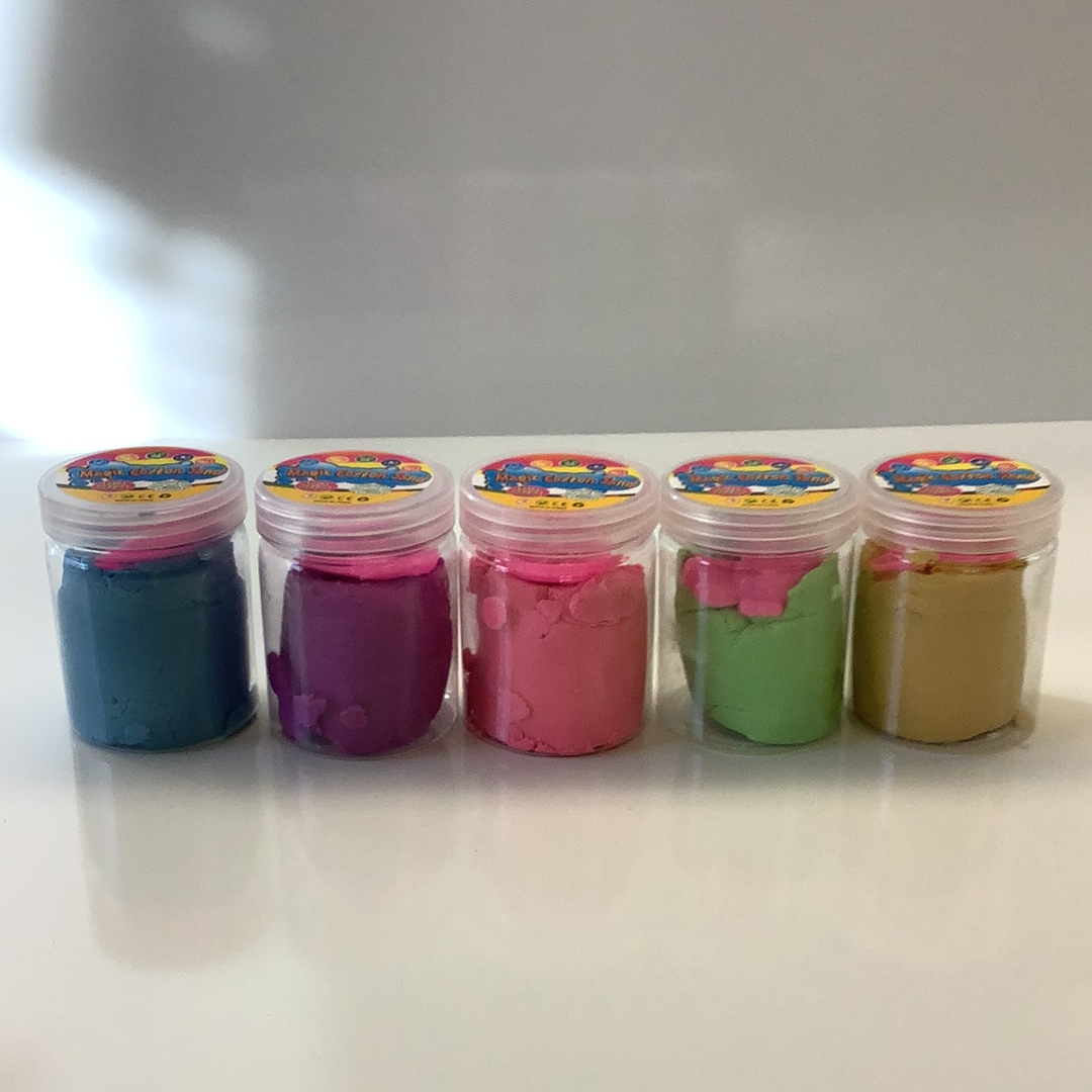 Colorful tubs of magic cotton sand putty for crafting for IMEX-Toys 88054NV