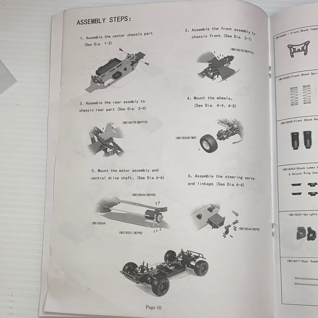 Assembly steps diagram showing parts for a model vehicle build for IMX18468