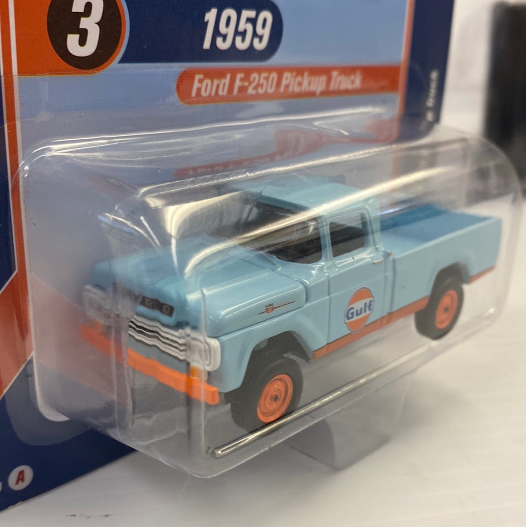 Blue 1959 Ford F-250 pickup truck model in clear plastic case for Racing Champions RC008