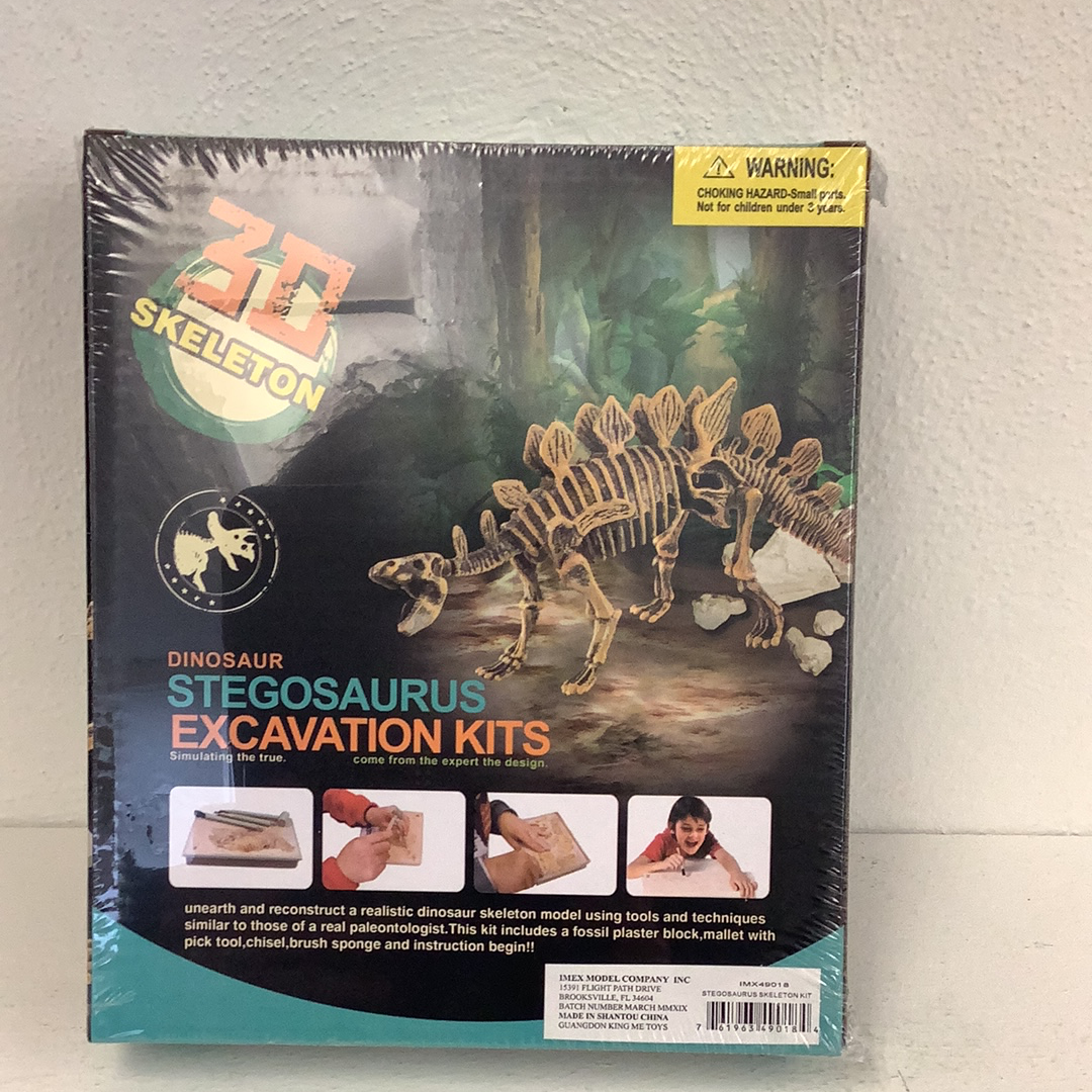 Dinosaur skeleton excavation kit showing assembly and fossil digging tools for IMEX Model Company IMX49018
