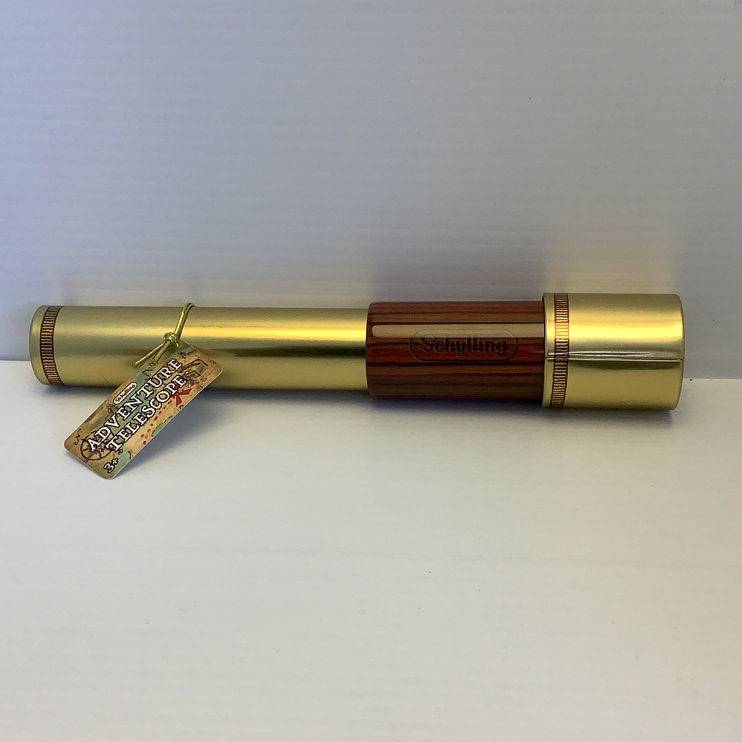 Brass and wood telescope with attached tag for Schylling TTEL