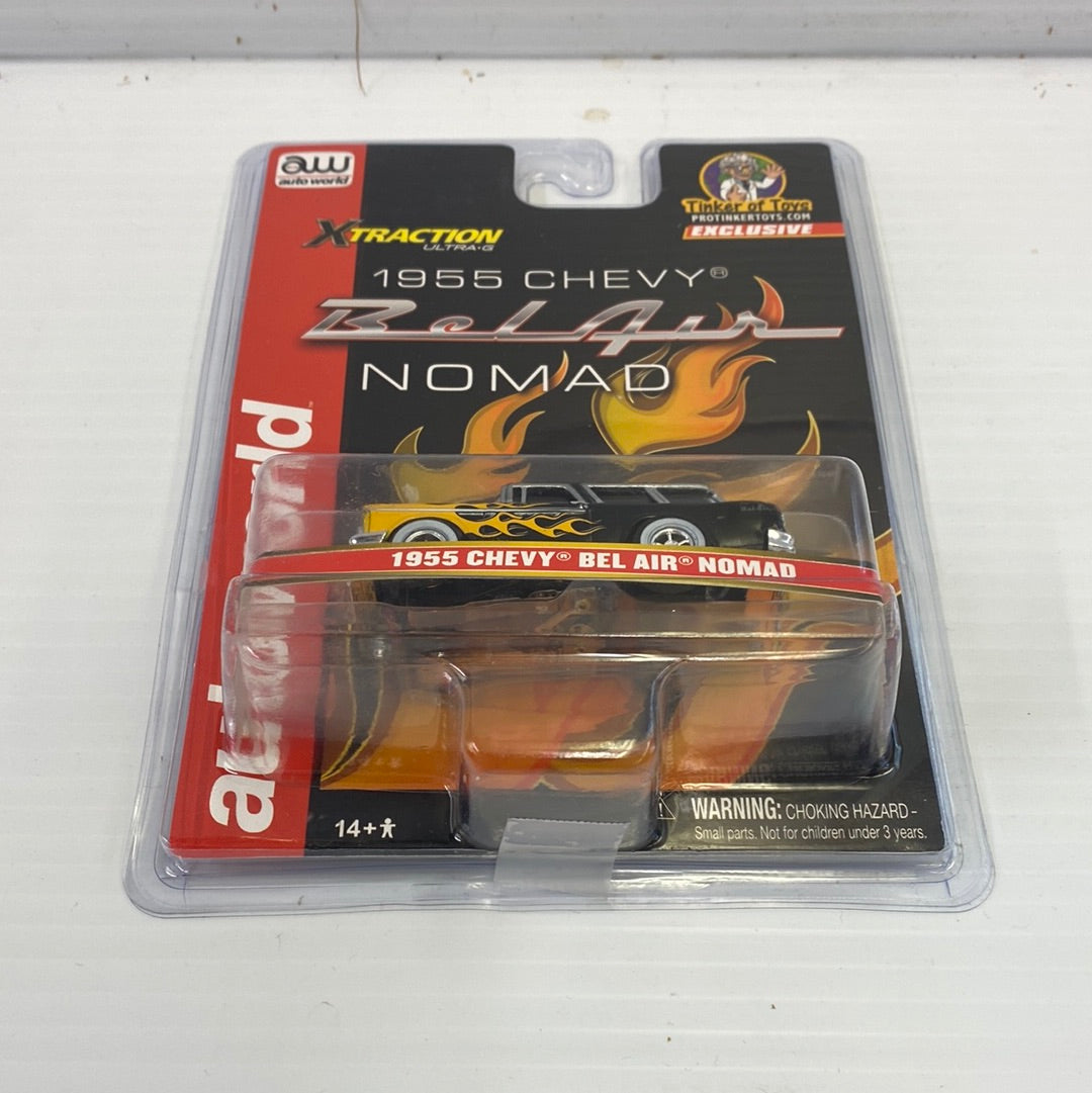 Black 1955 Chevrolet Nomad slot car toy car in clear plastic packaging for Auto World CP7781