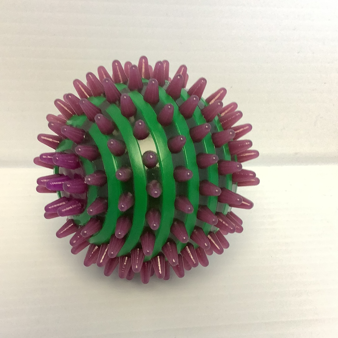 Spiky, multi-colored bouncing ball toy with green bands for BVP 87878