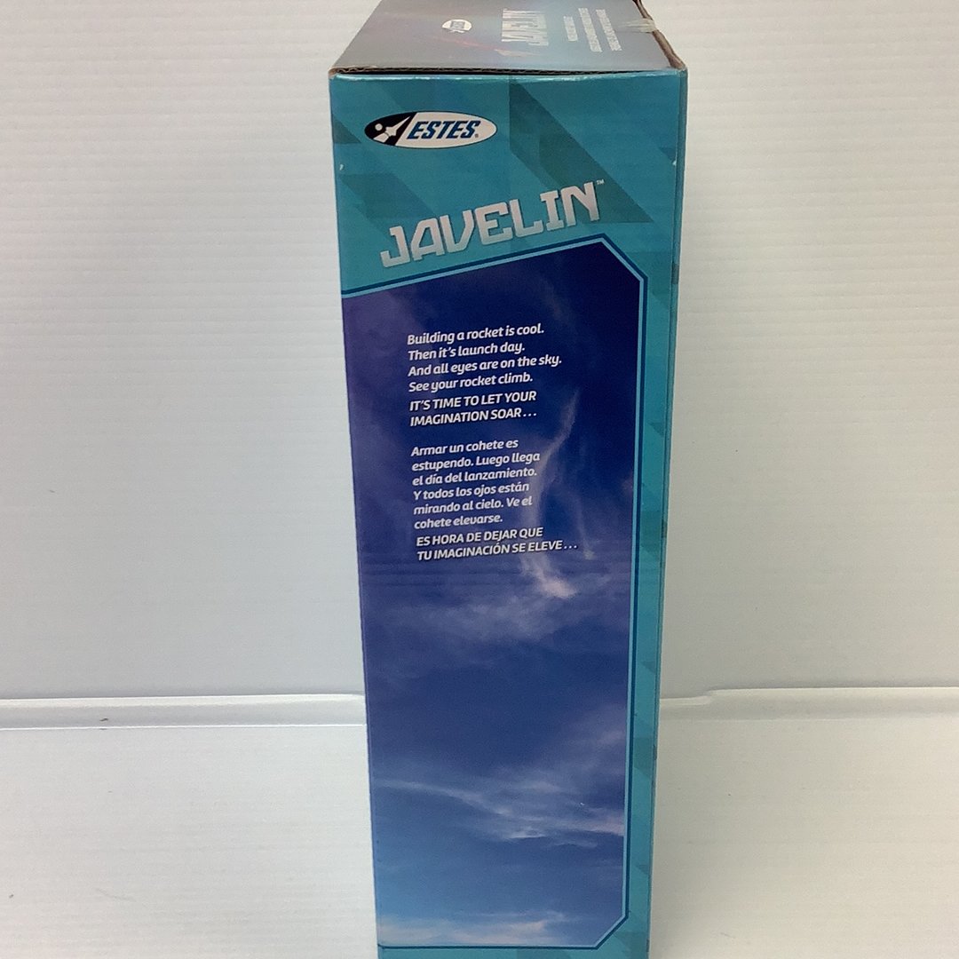 Model rocket launch set box featuring the Javelin brand name for Estes 1436