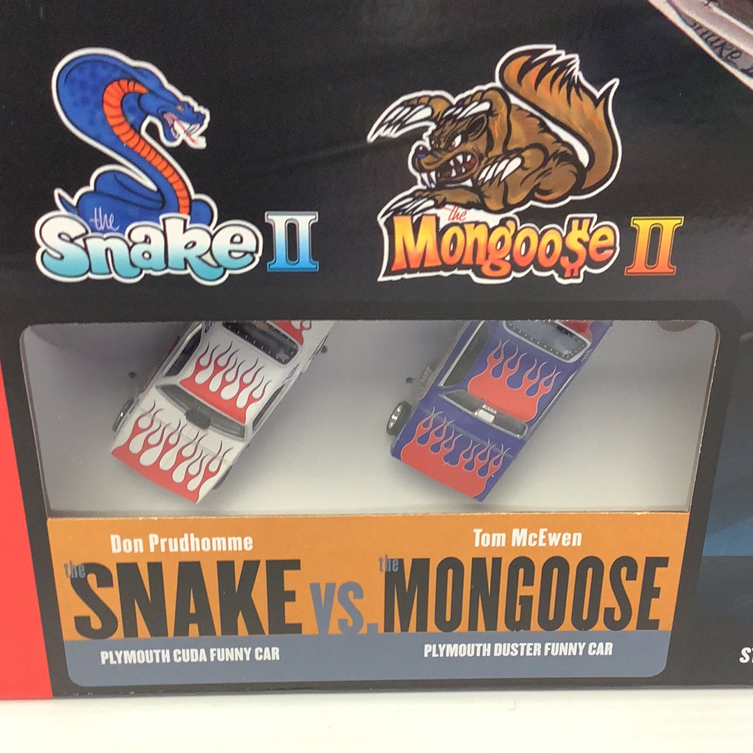 Drag race set featuring two stylized cars: Snake II and Mongoose II for Auto World SRS334
