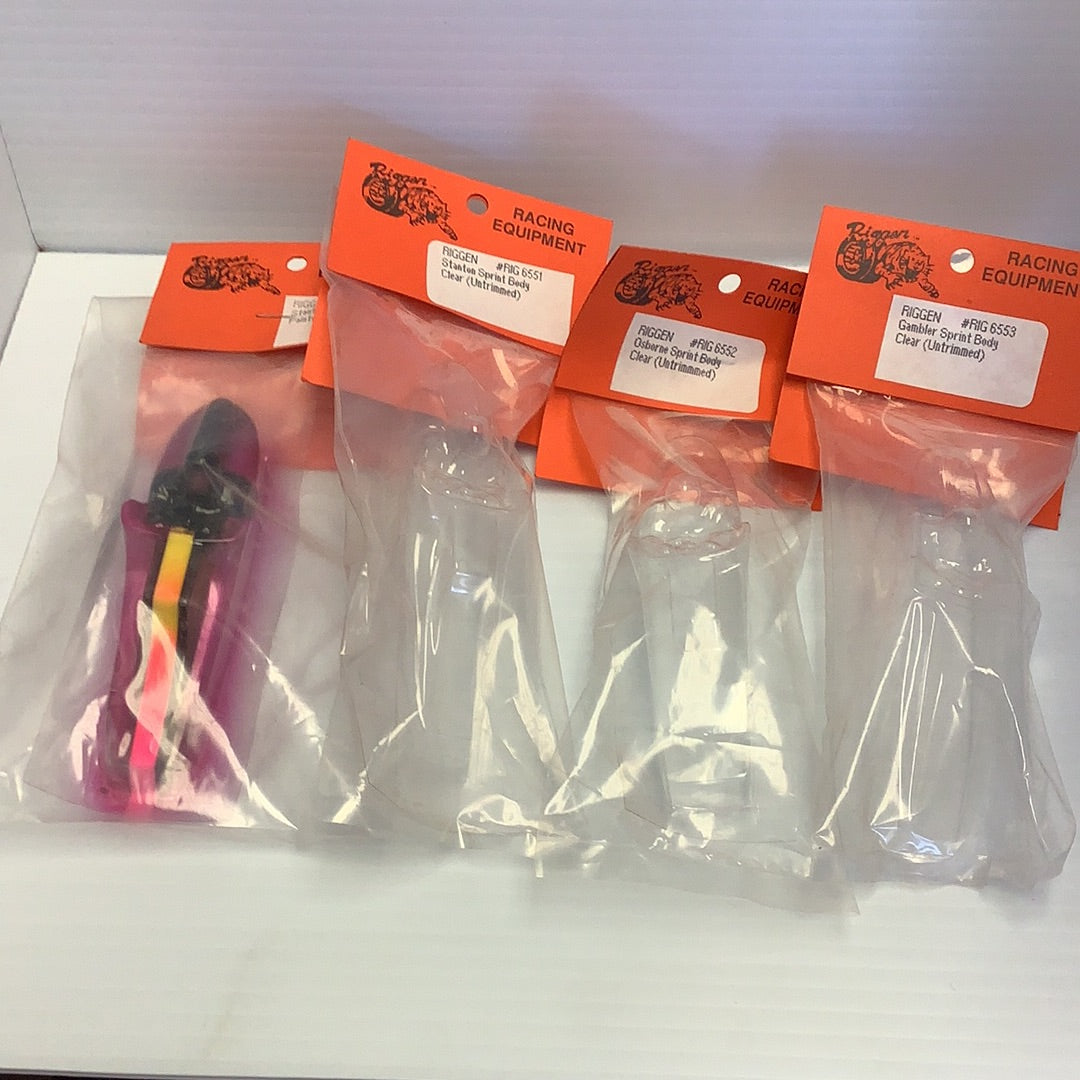 Four bagged replacement bodies for racing equipment for Riggen Rig 6501,6551,6552,6553