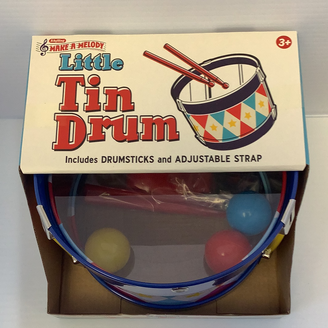 Toy tin drum with mallets and strap, ready for play for Schylling TD