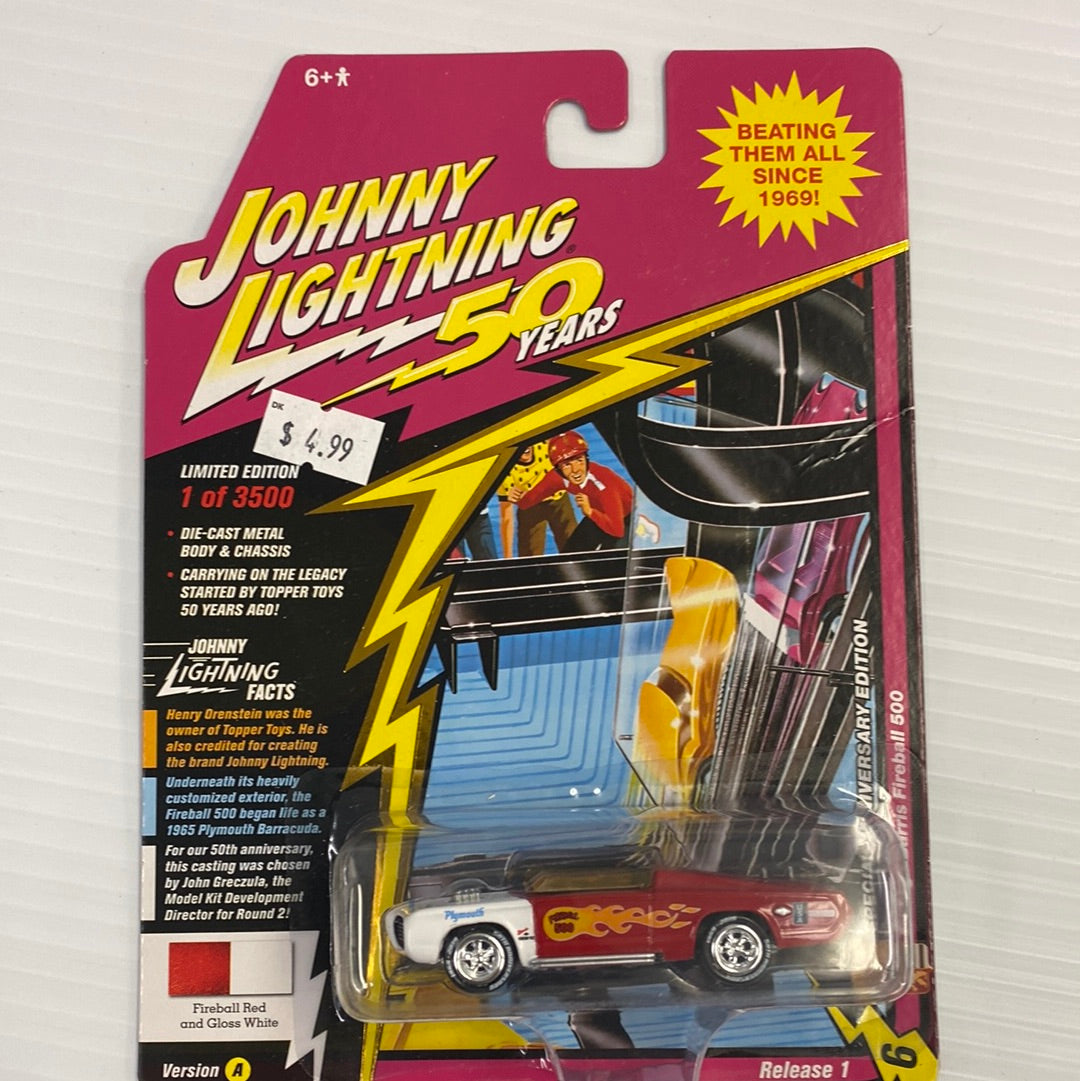 Johnny Lightning 50 Years | JLCG018 | Johnny Lightning-Round2 Returns-JLCG018-A-1-6 | George Barris Fireball 500 Red/White | Johnny Lightning Die Cast-ProTinkerToys