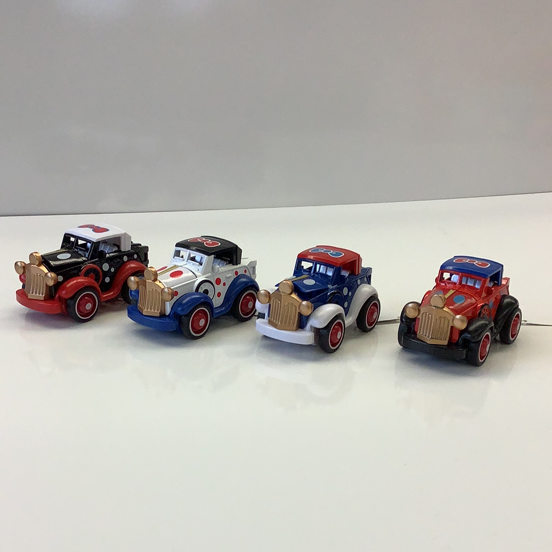 Five vintage die-cast police cars lined up on a white surface for IMEX-Toys 88433TY