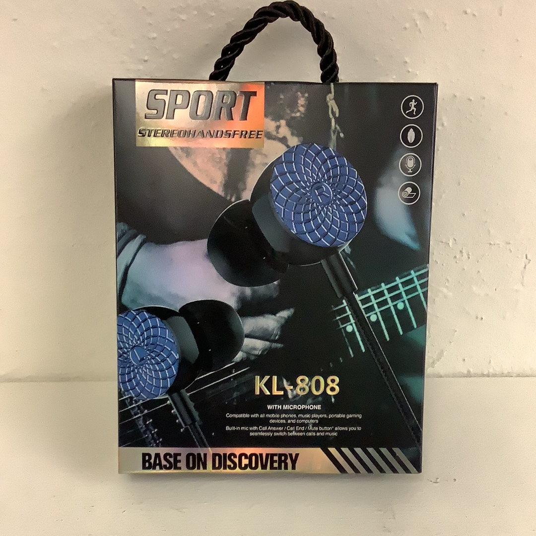Black and silver stereo earbuds packaging with "SPORT" branding for IMEX-Toys 88363EL