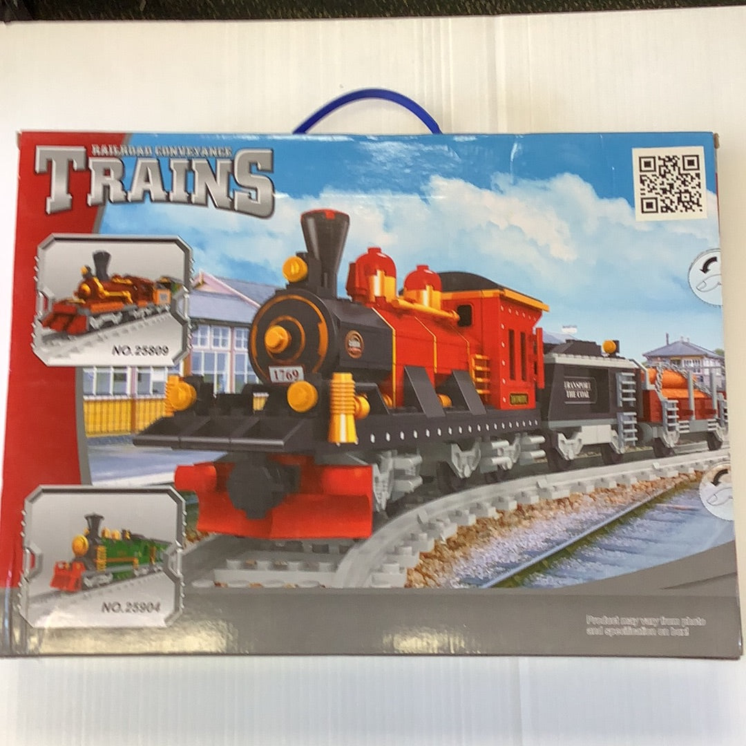 Toy train set featuring a steam engine pulling coal and lumber cars for Railroad Conveyance Trains AUS25705