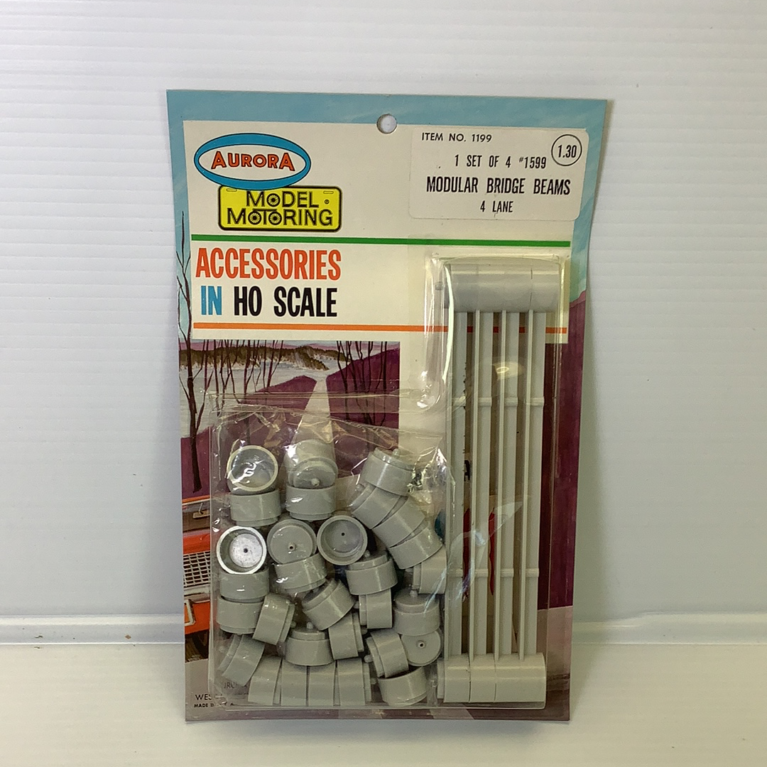 Gray modular bridge beams for model railroad, 4-lane set for Aurora Model Motoring 1599