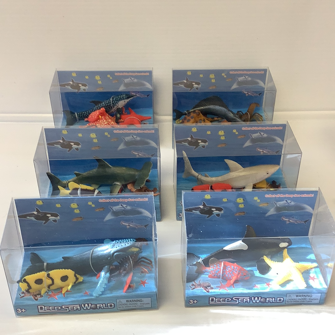 Assortment of deep sea animal toys in clear plastic display boxes for IMEX-Toys IMX49572