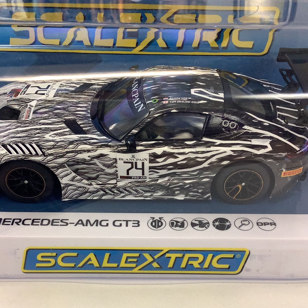 Black and white Mercedes AMG GT3 race car model for Scalextric C4162
