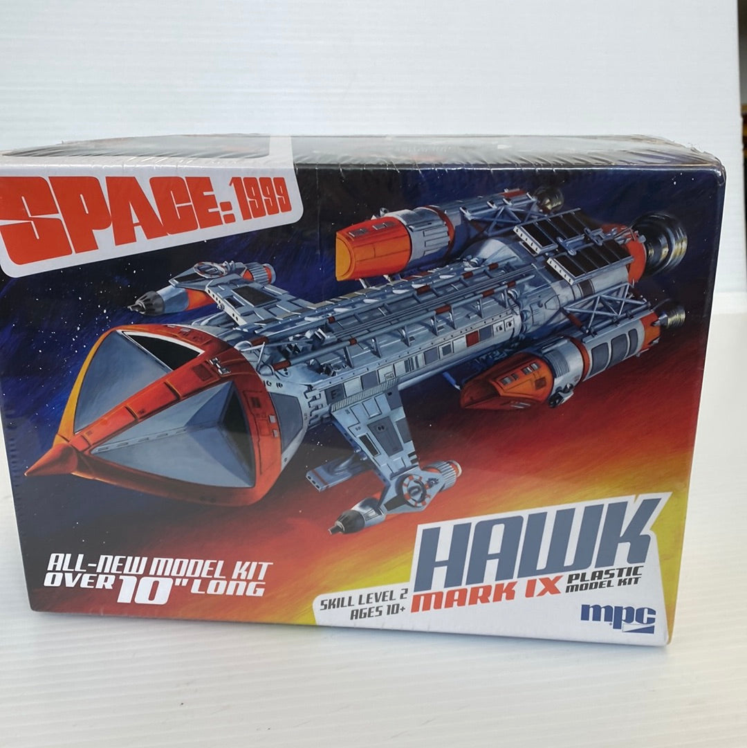 Space: 1999 Hawk Mark IX model kit box art showing the spacecraft for MPC Model Kit MPC881, package view, product view 2