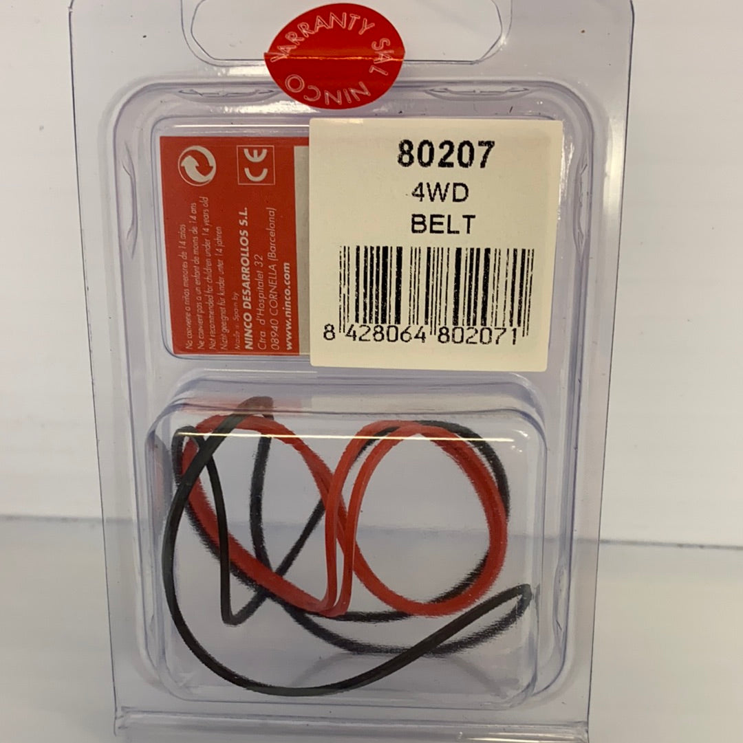 Red and black 4WD belt for 1/32 scale slot cars for NINCO 1/32 Slot cars 80207, front view