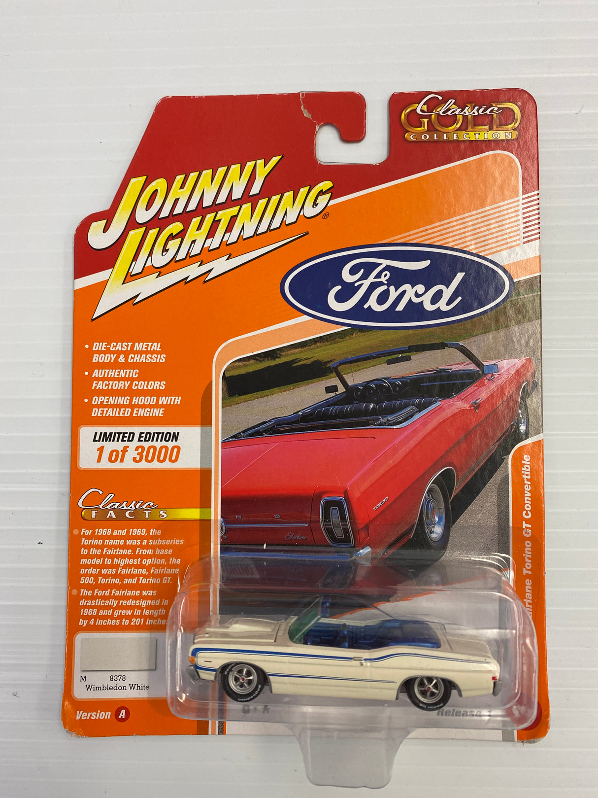 Assortment of Johnny Lightning Classic Cold Collection | A | JLCG021 | Johnny Lightning-Round2 Returns-JLCG021-A-1-3 | 1966 Ford Fairlane Torino Gt Convertible White | Johnny LIghning Die Cast-ProTinkerToys