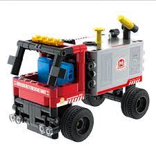 Red and black toy fire truck construction set with ladder and water cannon for Qihui QIH01801