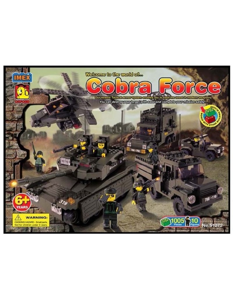 Military vehicle set featuring Cobra Force units: tanks, helicopter, and truck for Oxford OXF51272