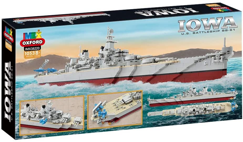 Model kit box art showing the Iowa Battleship BB-61 at sea for Oxford OXF38220