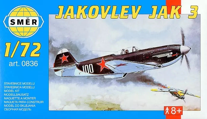 Scale model kit box art featuring a Jakovlev Jak 3 aircraft for SMER 0836