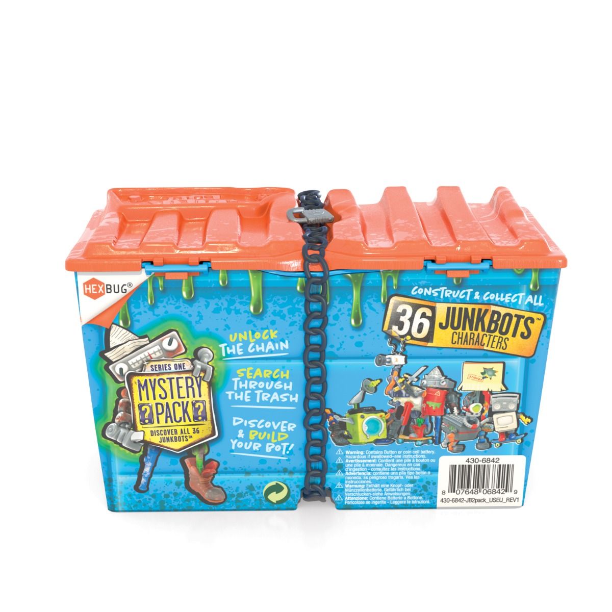 Toy dumpster set for collecting and building JunkBots characters for HexBug 430-6842