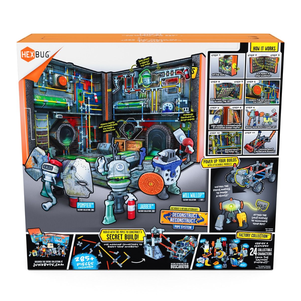Modular toy set showing a detailed factory habitat and sewer system build for HexBug 430-7799