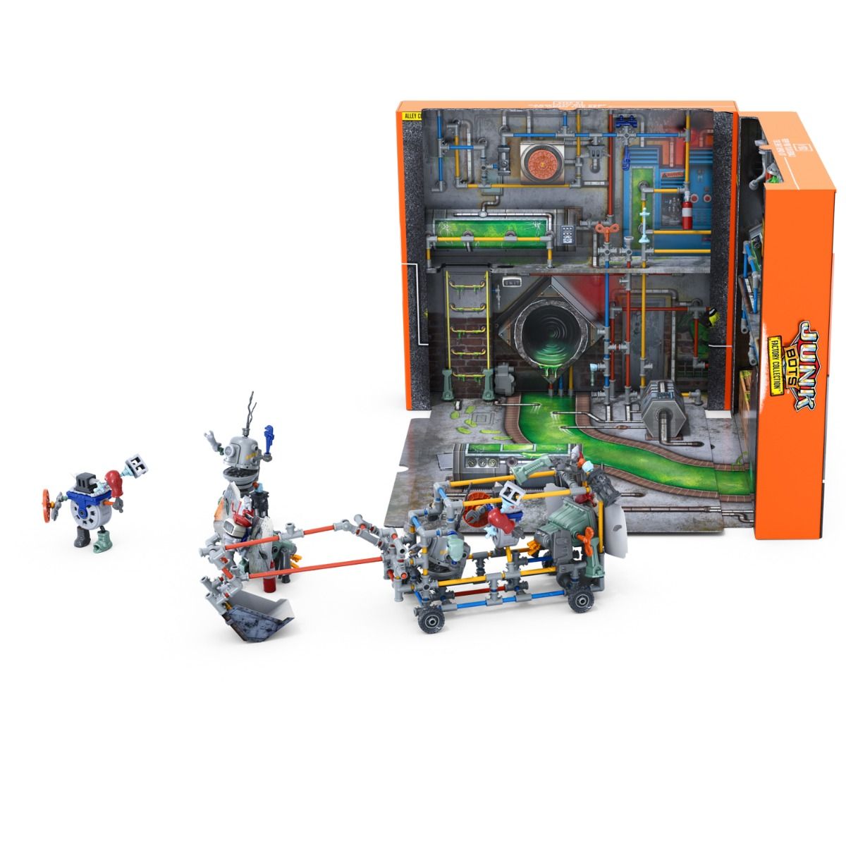 Robot playset in a detailed, multi-level sewer factory habitat for HexBug 430-7799