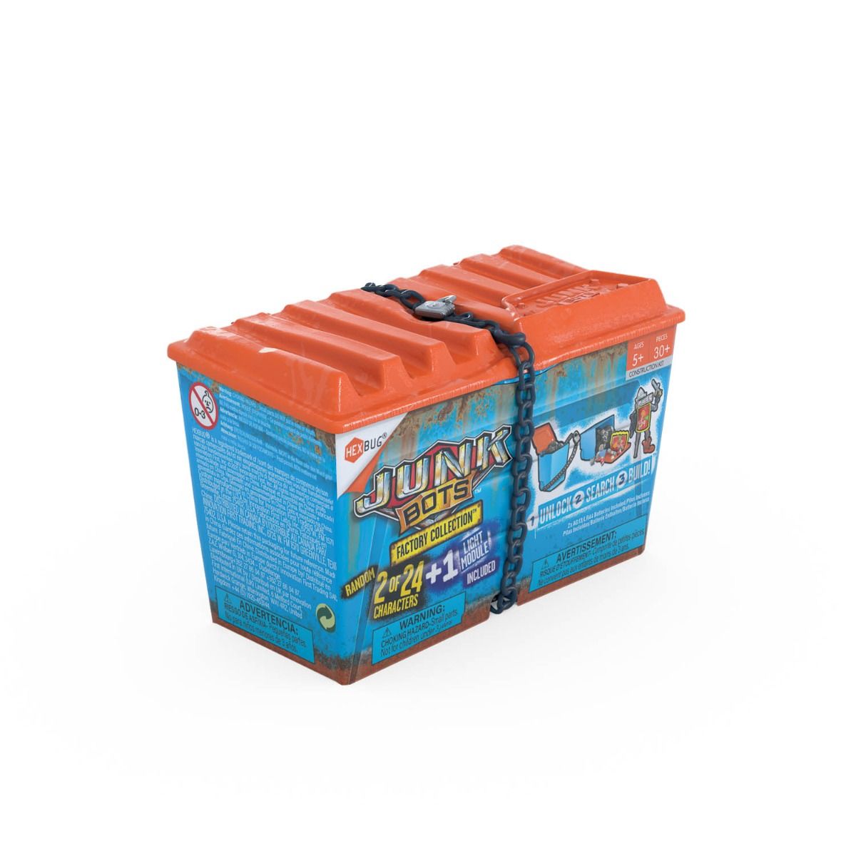 Orange and blue toy dumpster for collectible action figures for HexBug 430-7679