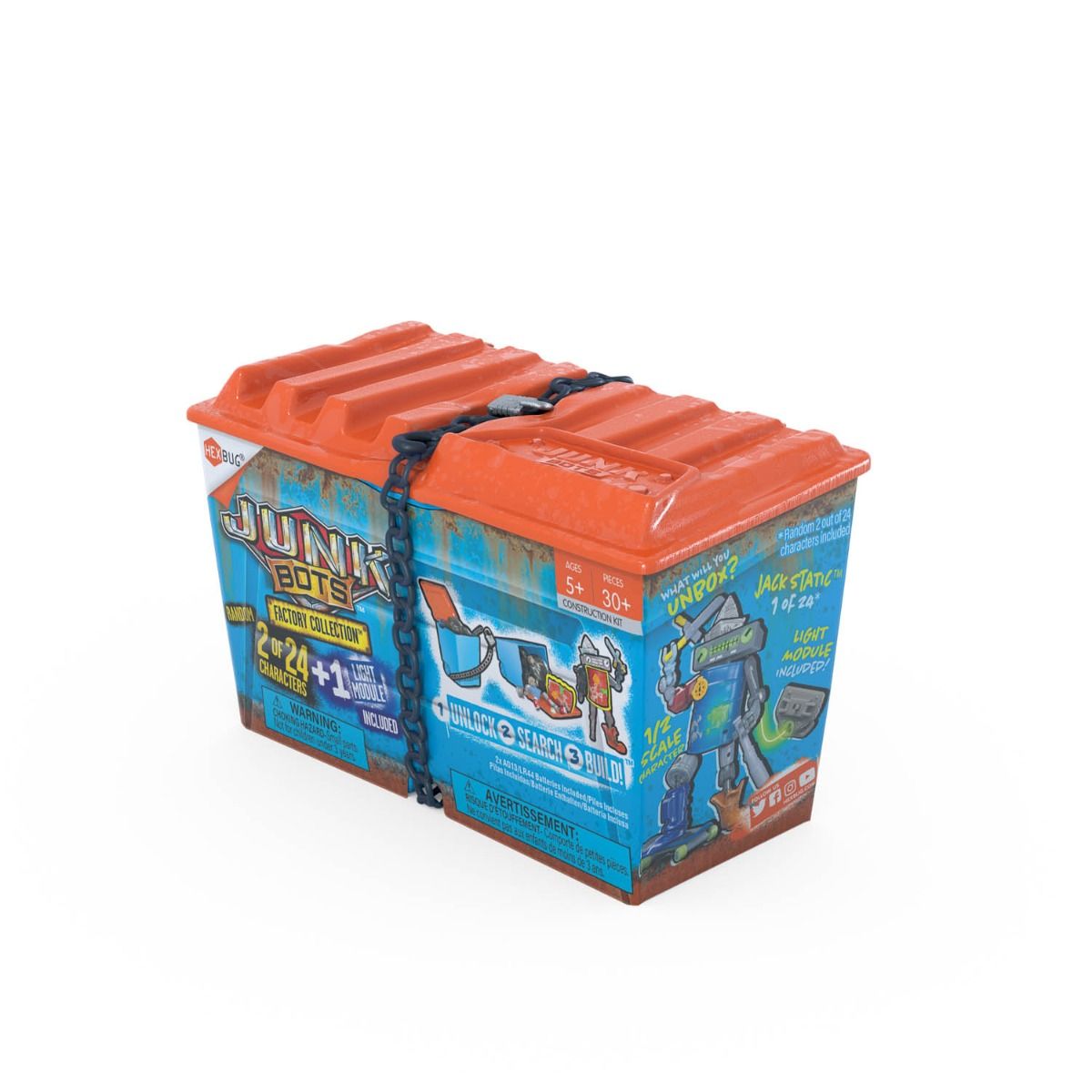 Orange toy dumpster for action figures, part of the JunkBots collection for HexBug 430-7679