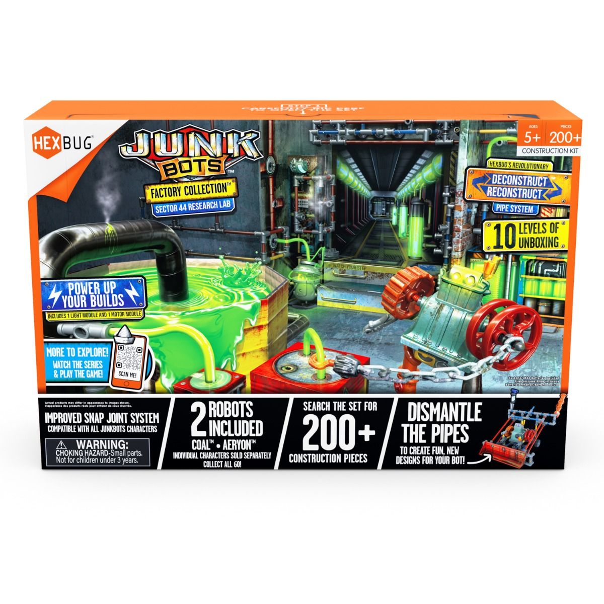 Toy set box showing robotic parts for building a factory habitat for HexBug 430-7131